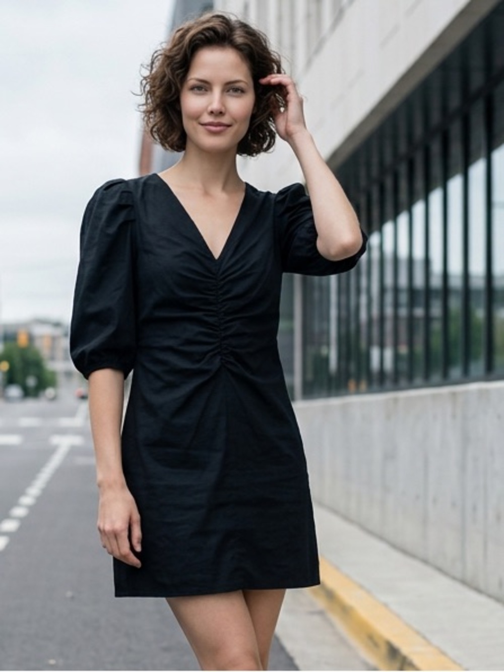 Universal Thread Black V-Neck Puff Sleeve Mini Dress